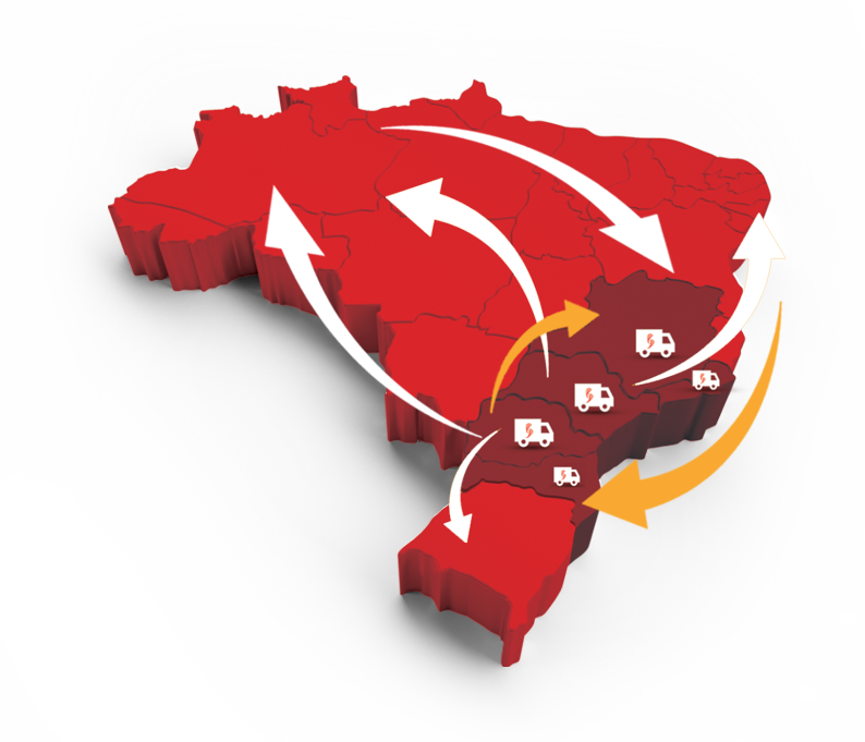 Mapa do Brasil ilustrando a integração das unidades da Sete Lagos